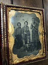 Load image into Gallery viewer, 1/4 Ambrotype Photo of Three Civil War Drummer Soldier Boys, 1860s
