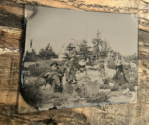 Rare Large Ambrotype Photo Blueberry Pickers 1850s Outdoor