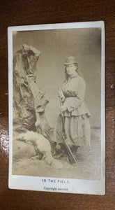 RARE CDV OF FEMALE TAXIDERMIST MRS MAXWELL / NATURALIST IN THE FIELD WITH RIFLE