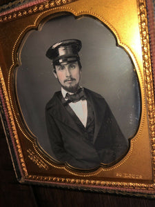 1/6 Dated Daguerreotype Handsome Man in Slicker Hat Missouri Photographer Outley