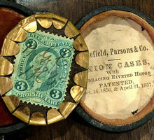 Load image into Gallery viewer, Miniature Tintype Photo of a Man Oval Union Case Dated 1865 Civil War Tax Stamp
