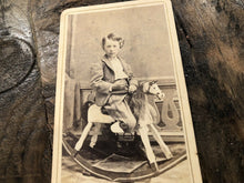 Load image into Gallery viewer, Hackensack New Jersey Boy Too Big for Toy Rocking Horse - 1800s CDV Photo
