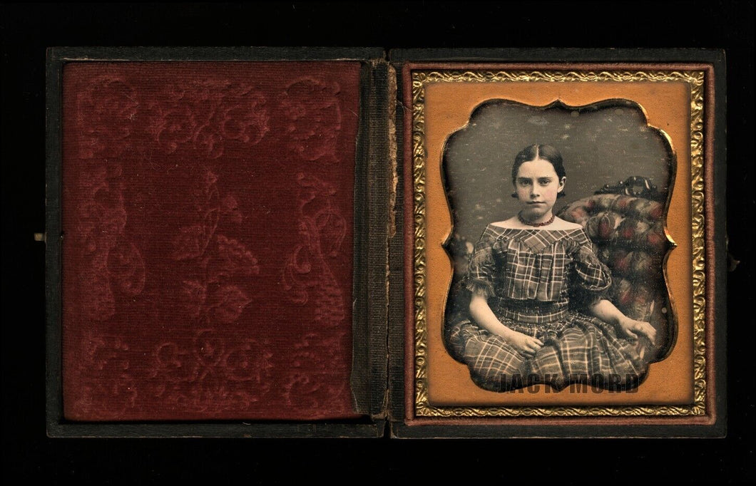 1850s 1/6 Daguerreotype Pretty Little Girl in Tinted Chair Old Seals
