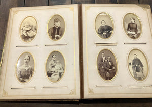 Leather Photograph Album + Victorian Era CDV & Cabinet Photos Antique 1800s