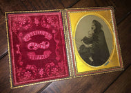 Intriguing 1/4 Ambrotype Widow in Mourning Dress Holding Child NY Photographer