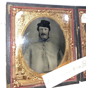 Double 1/6 Ambrotypes Partially ID'd Civil War Soldier in Great Coat & Wife 1860s