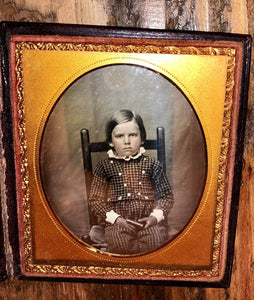 1/6 Daguerreotype Little Boy Holding MOP Dag Case, Lock of Hair, Memorial Photo?