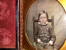 Load image into Gallery viewer, 1/6 Daguerreotype Little Boy Holding MOP Dag Case, Lock of Hair, Memorial Photo?
