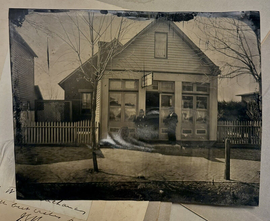 Big Tintype Men in Front of Store Outdoor Street View Sign 1870s Photo