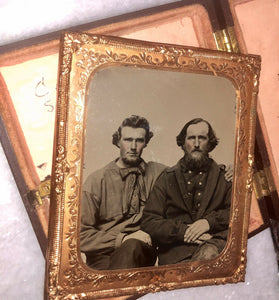 1860s Tintype & Dag ID'd Father Son Maine Photographer Card Civil War Sailors?