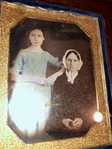 1/4 Daguerreotype Tinted Blue Dress Girl & Mother 1840s