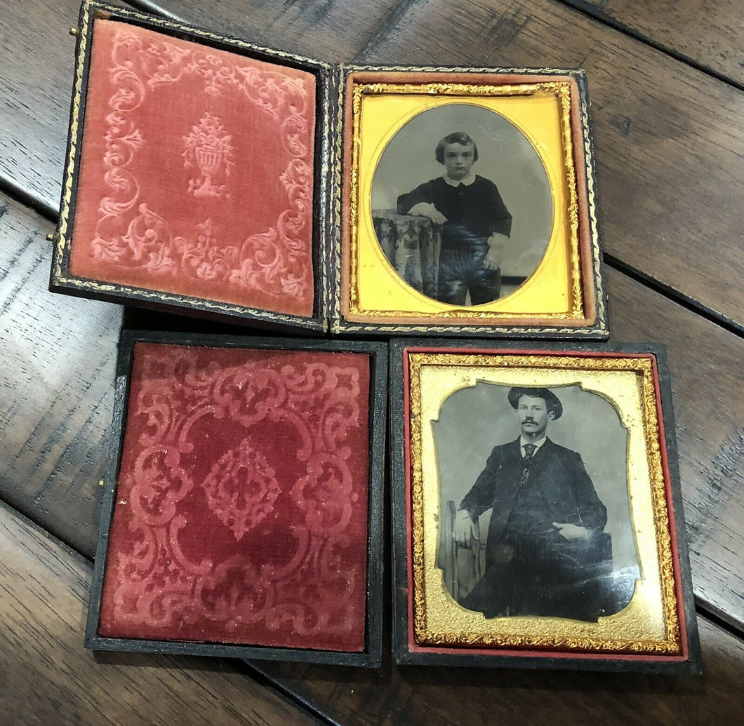 Two Tintypes In Cases Man & Boy