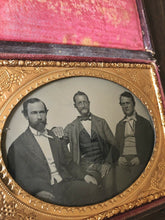 Load image into Gallery viewer, 1/4 Purple Glass Ambrotype, Group of Three Men, Possibly from Virginia
