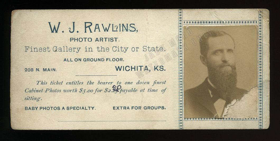 Rare 1800s Wichita Kansas Photographer Advertising Business Card with Portrait