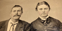 Load image into Gallery viewer, handsome 1860s tennessee mustache man &amp; Young wife w injury on face! 1800s photo
