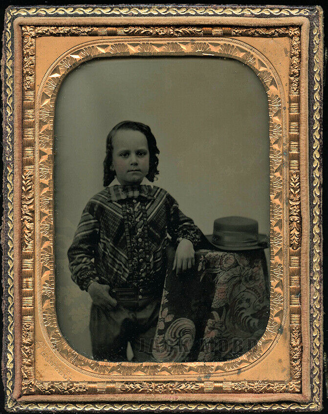 1/4 Ambrotype Boy by Corvallis OREGON Pioneer Photographer 1850s Tinted Rare