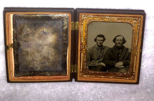 1860s Tintype & Dag ID'd Father Son Maine Photographer Card Civil War Sailors?