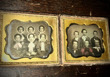 Load image into Gallery viewer, Two Group Daguerreotypes Boys &amp; Girlfriends Tinted Red Shirt Sealed 1850s
