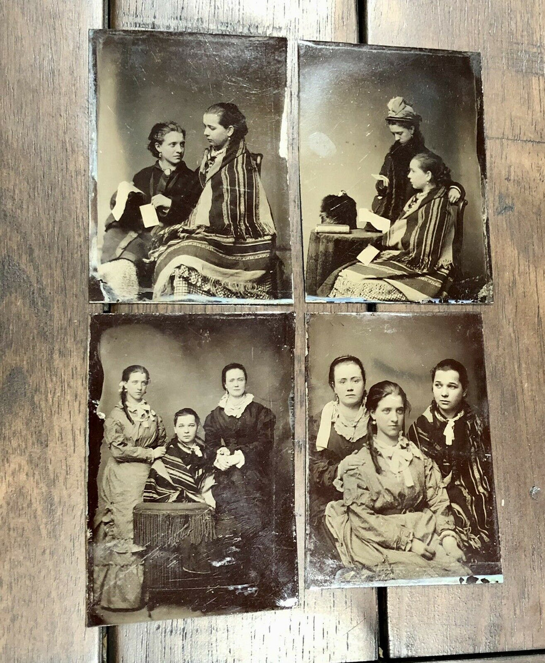 lot of antique tintype photos group of teen girl friends reading letters