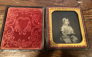 1850s Ambrotype Photo Cute Boy with Long Curls in Hair & Short Pants - Full Case