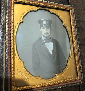 1/6 Dated Daguerreotype Handsome Man in Slicker Hat Missouri Photographer Outley
