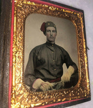 Load image into Gallery viewer, Civil War Zouave Soldier Possible ID - 4th Michigan? 1/6 Ambrotype 1860s Tinted
