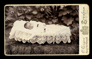 Outdoor Post Mortem CDV Photo of Tiny Baby in Coffin Sweden 1800s