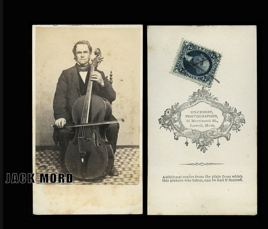 1860s CDV Music Photo Boston Musician Cellist Playing Cello Civil War Tax Stamp