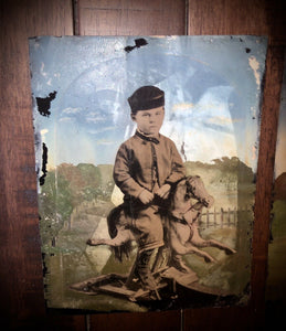 ON HOLD Painted Folk Art Tintypes STEELE Children on Rocking Horse Toy West Virginia