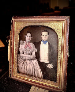 Tinted Daguerreotype Photo Beautiful ID'd Newlyweds Henry Webb & Wife / Sealed