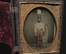 Load image into Gallery viewer, 1/4 tinted ambrotype civil war soldier musician holding OTS saxhorn
