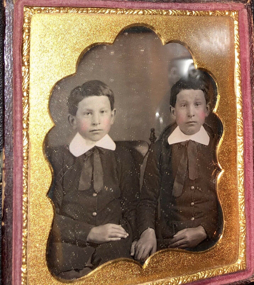 Daguerreotype Bit Creepy Twin Boys with Bowl Haircuts, Holding Hands - Sealed