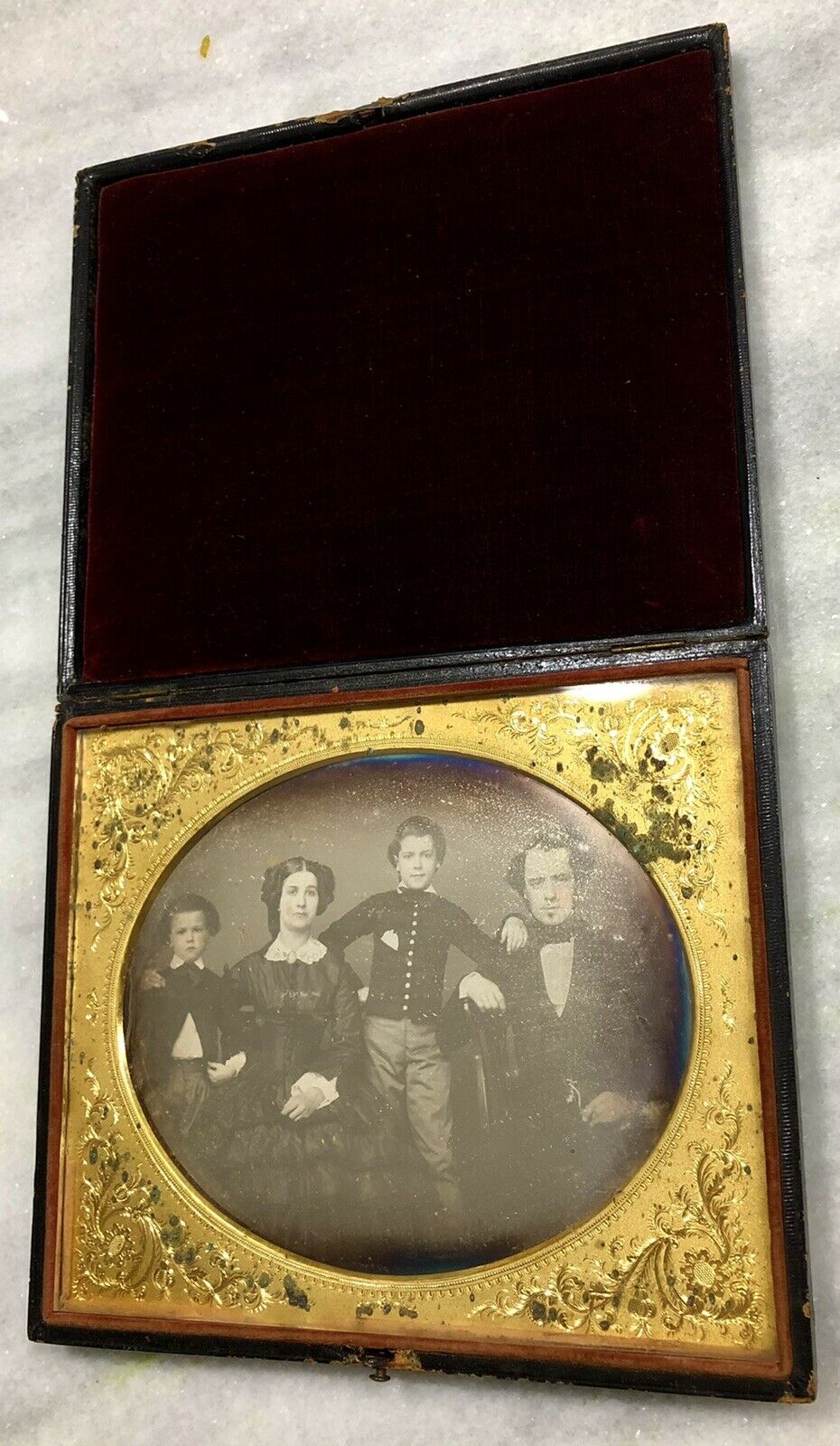 Large Daguerreotype of Family Push Button Leather Case North Carolina Estate