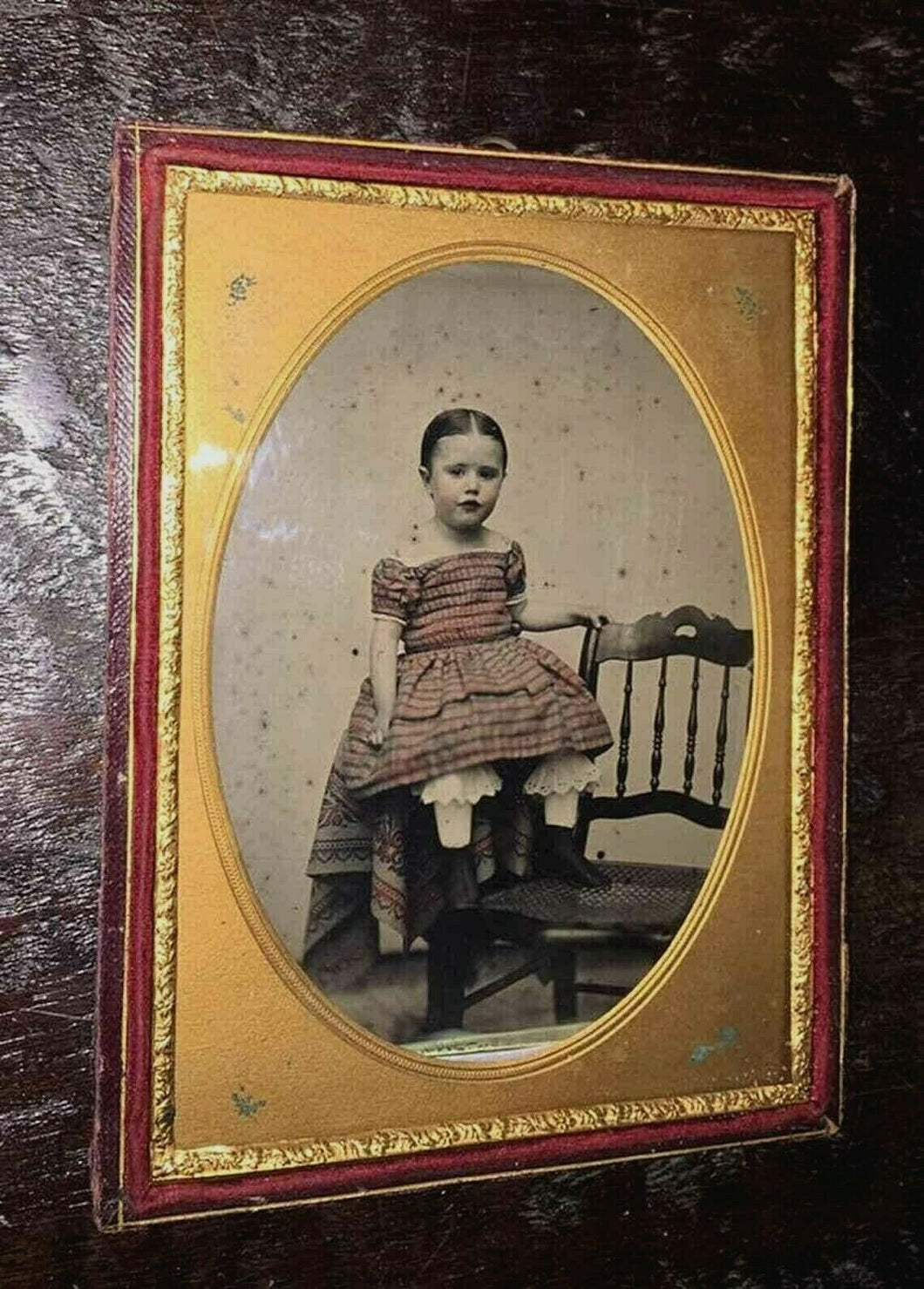 Large Ruby Ambrotype Little Girl in Tinted Dress by Scottish Photographers Hay