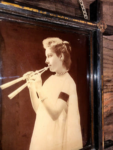 Rare 1891 Herbert Randall Flute Player Photo Original Wall Frame / Antique 1800s