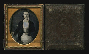 1/6 Daguerreotype Handsome Boy Holding Dag Case, Longish Hair, Sealed, Tinted