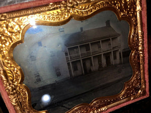 Outdoor Purple Glass Ambrotype of House or Hotel 1860s, Civil War Era