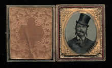 Load image into Gallery viewer, 1/6 Tintype Unusual Looking Character Smoking Cigar Top Hat Man 1860s Photo
