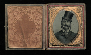 1/6 Tintype Unusual Looking Character Smoking Cigar Top Hat Man 1860s Photo
