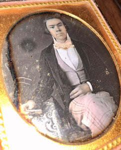 1/6 Daguerreotype Handsome Boy Holding Dag Case, Longish Hair, Sealed, Tinted