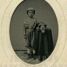 Load image into Gallery viewer, excellent civil war 1860s tintype photo little boy &amp; sleeping dog or coyote pup!
