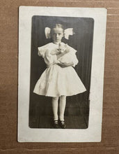 Load image into Gallery viewer, Cute RPPC Photo ID&#39;d Girl Holding White Kitten Or Cat 1910s Antique VTG
