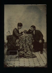 Rare 1860s Tintype Photo Woman Using Sewing Machine as Man Watches