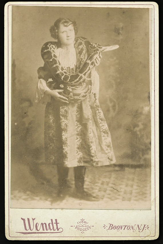 Victorian Snake Charmer Photo - Sideshow / Circus Girl Holding Ball Python