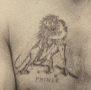 Shirtless Tattooed Man Awesome Lion Fighter Tattoo 1800s Photo Maybe Circus?