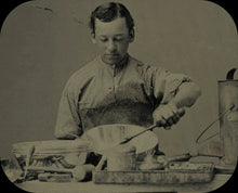 Load image into Gallery viewer, 1800s occupational tintype amputee? worker at bench with tools
