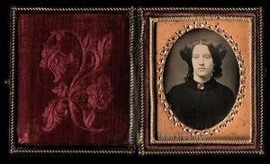 1850s Daguerreotype Woman (Widow?) in Black Mourning Dress & Brooch